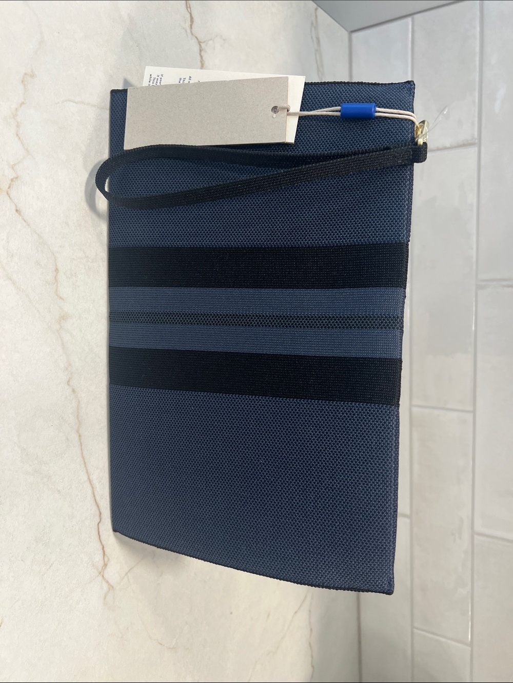 Rothy's Navy and Black Striped Wristlet Toiletry Pouch - Picture 3 of 5